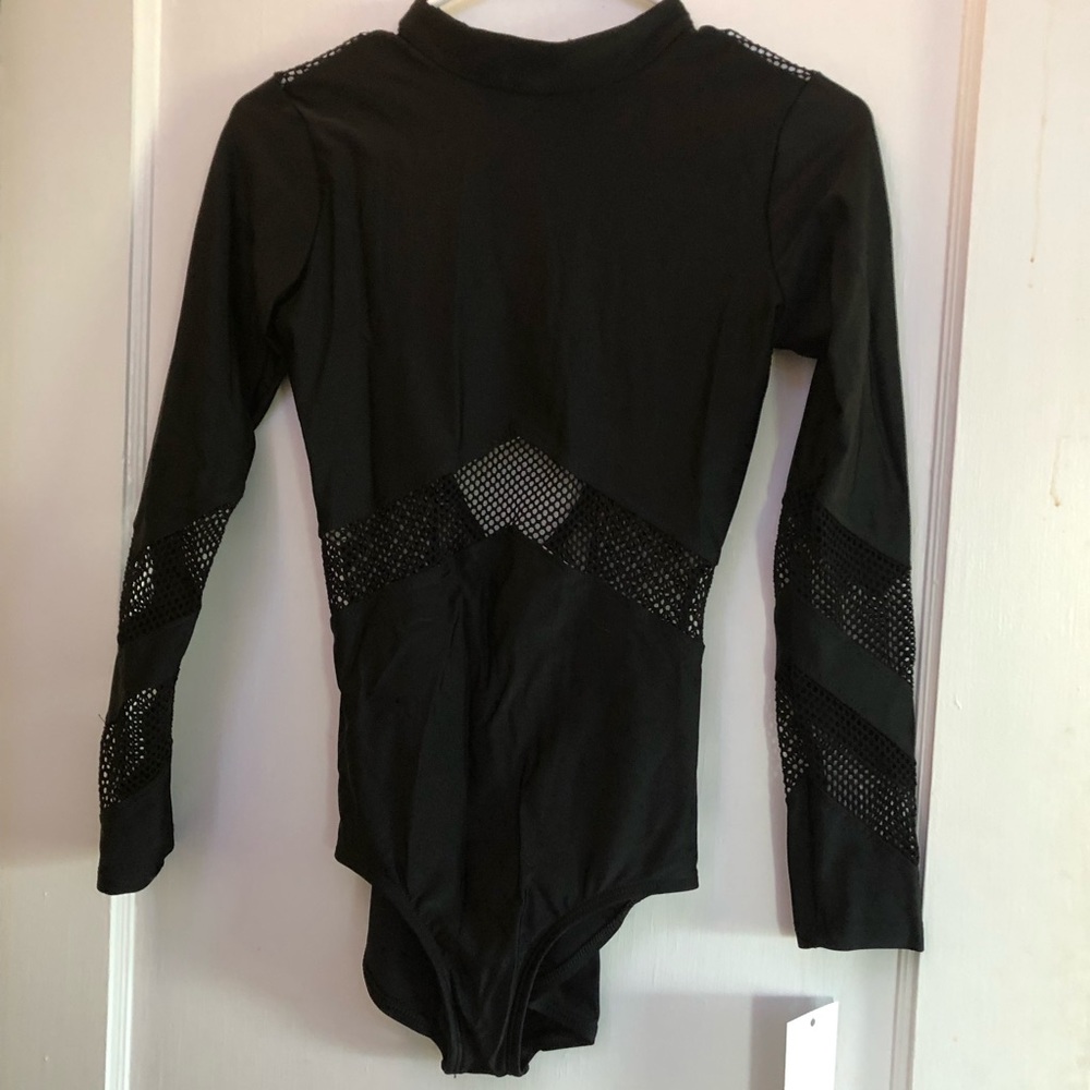 Black Mesh Cut Out Long Sleeve Leotard